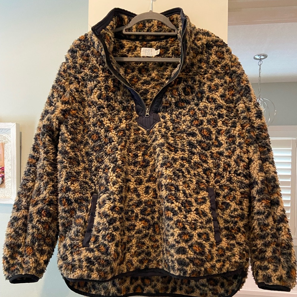 Leopard Print Sherpa Half-Zip Pullover